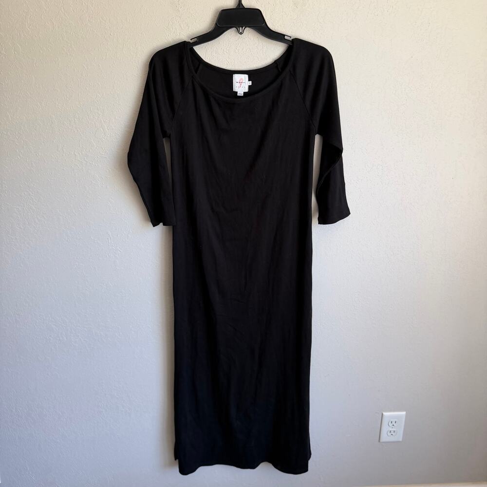 The Nines by HATCH Black Ribbed Cotton Blend Midi Maternity Dress Womens M
